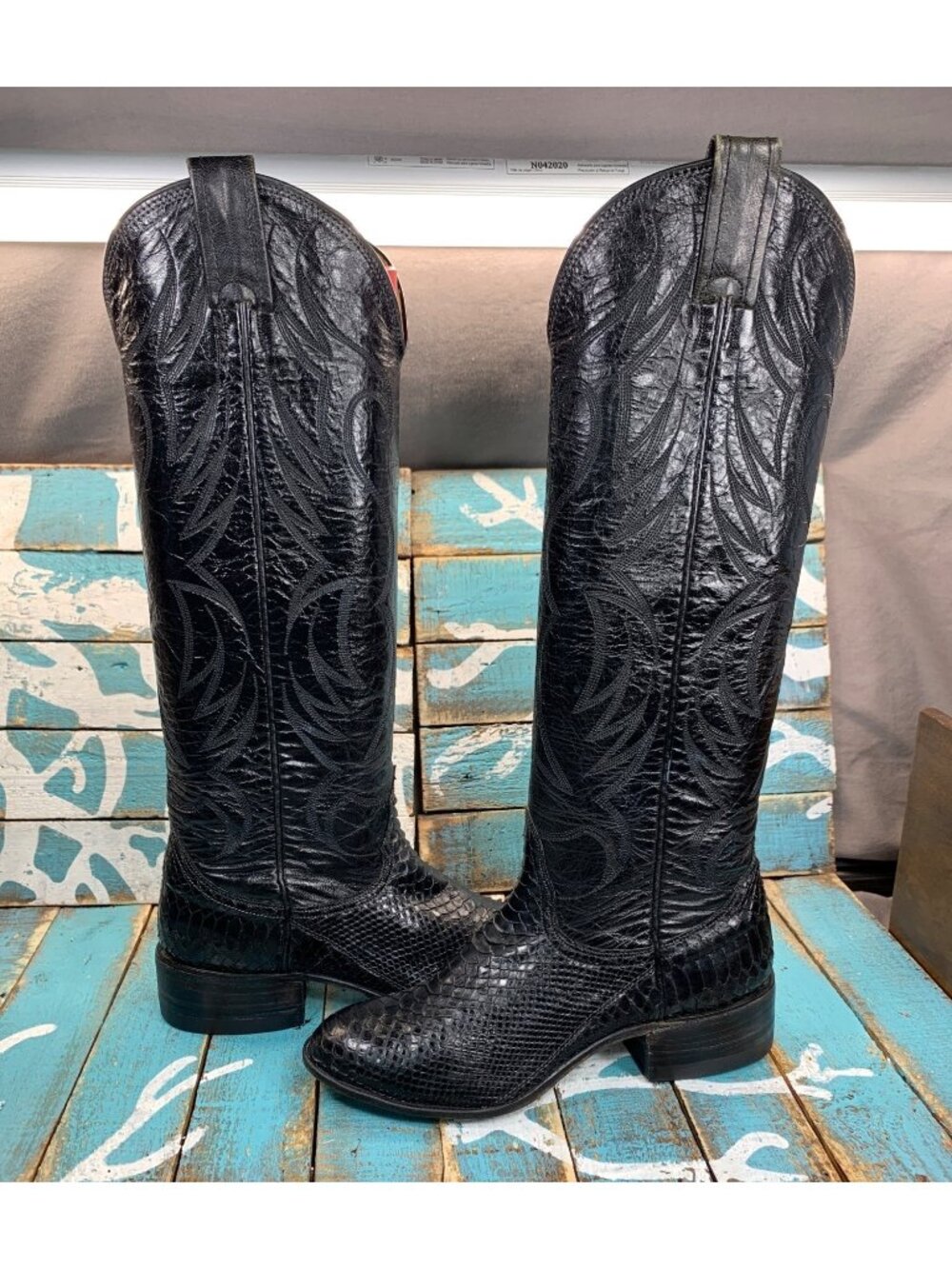 Rare VTG Nocona Boots USA Snakeskin/Leather Western Long Boots Womens Sz 4.5B